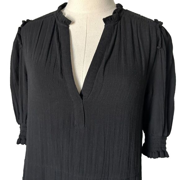 ME+EM Cheesecloth Pleat Detail Swing Mini Dress in Black 100% Cotton Size 6 - Picture 2 of 5